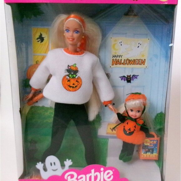 Barbie & Kelly Happy Halloween Doll Set Pumpkin Costume Trick Or Treating NRFB - Picture 3 of 6